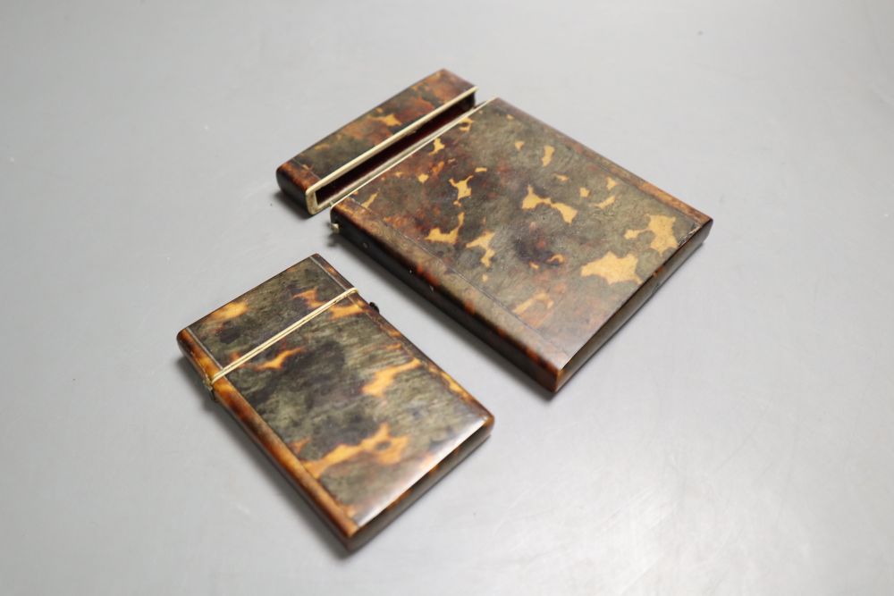 Two 19th century tortoiseshell card cases, 5in. and 3.5in.